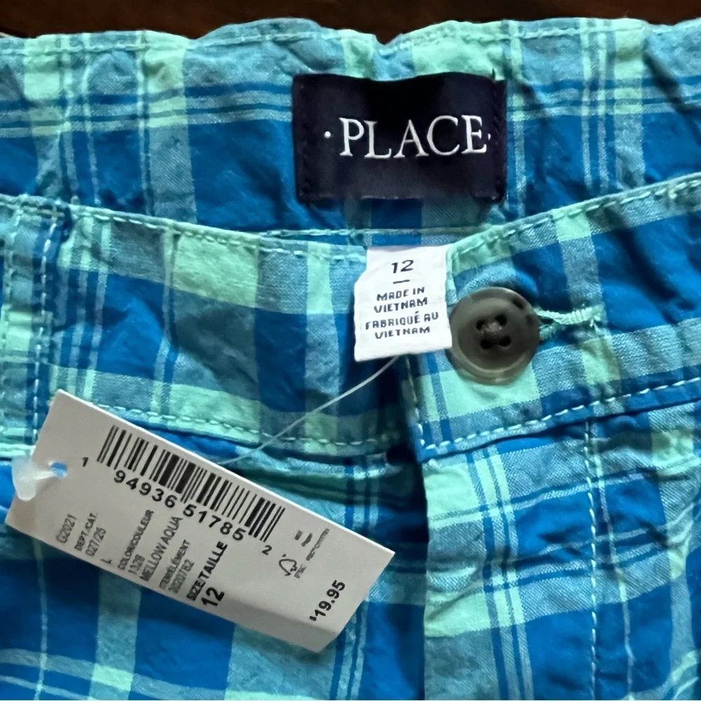 ⭐️NWT - Children's Place - Aqua & Blue Plaid Shorts - Boys 12